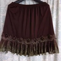 axes femme インナースカート ブラウン レース飾り スカート