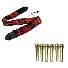 ファイヤーパターン　炎　ギター　ストラップ■真鍮　金色　ブリッジピン　ブラス