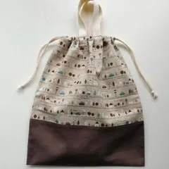 ハンドメイド＊街と車のきんちゃく袋✳体操着袋✳持ち手付き