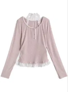 GRL レースホルターネックレイヤード風リブトップス グレイル 春服 トップス