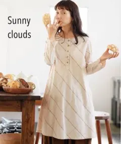 サニークラウズ　メロンパン割烹着ワンピース　ベージュ　M