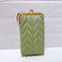 スマホショルダー スマホポーチ レディース がま口 ライトグリーン