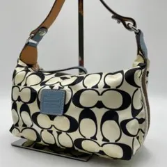 良品 COACH ハンドバッグ キャンバス ホワイト シグネチャー