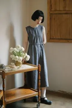 Aラインワンピース ノースリーブ 切り替え ハイウエスト ジッパー ロング