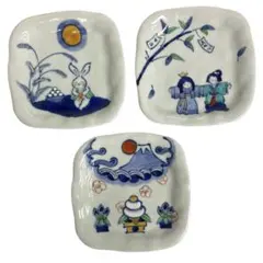 美品　波佐見焼　四季の飾り皿　七夕/月見うさぎ/お正月　3枚セット　25ウ201
