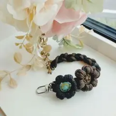 パラコード　ストラップ　キッズ　ブレスレット　スマホ　カメラ　花　茶色　黒