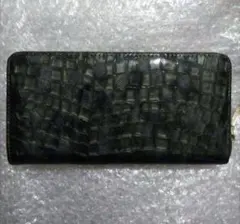 新品未使用 ラウンドファスナー長財布 クロコ柄 グリーン系統 合皮