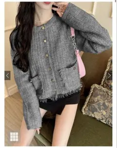 GRL フリンジツイードニットカーディガン[an1394]