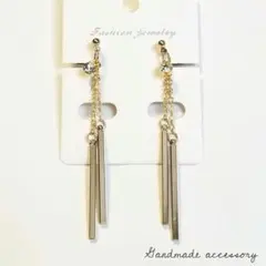 ゴールドスティック×大きめビジュー　シンプル　イヤリング　ピアス　ハンドメイド