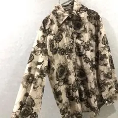 90s 花柄 総柄 シャツ ヴィンテージ ブラウン M程 美品