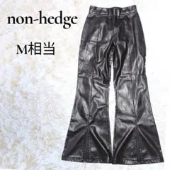 フェイクレザー フレア ブーツカット パンツ ブラック M ウエストゴム