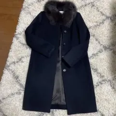 ノーリーズ　ダークネイビー ファー襟 ウールコート 38