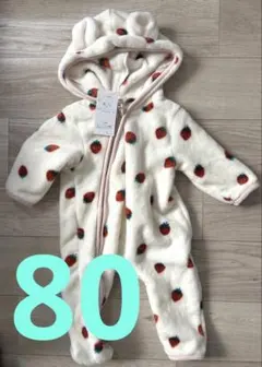 イチゴ柄フリースロンパース 80 バースデー しまむら ベビー服