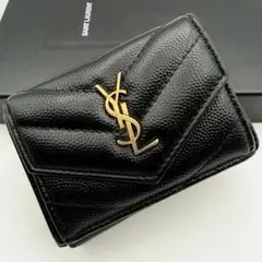 美品 サンローラン 財布 三つ折り カサンドラ YSL コンパクト 小型 黒のサムネイル