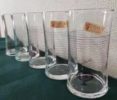 【昭和レトロ】アデリア　グラス　5客セット　カラーライン5色　250ml