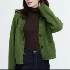 新品タグ付ユニクロ　スフレヤーンショートカーディガン　グリーン　XL