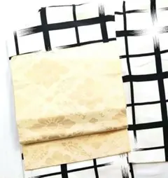 大人の名古屋帯金色花柄金色クリーム色ゴールド着物帯仕立上り織の帯和装おび通年女物