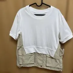 ★値下げ★レディース　ホワイト・ベージュ 二層構造ショート丈Tシャツ　サイズ9