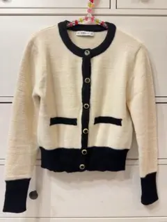 ZARA ニットカーディガン アイボリー ブラック バイカラー
