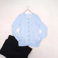 【GLACIER】薄手長袖カーディガン『M』水色　キラキラ花ボタン　大人可愛い
