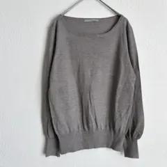 ＊ニコアンド＊ 長袖ニットセーター ラウンドネック リブ袖 綿混 薄手 グレー