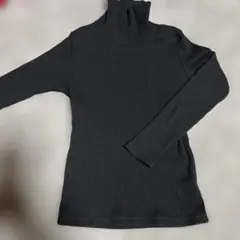 GLOBAL WORKブラックリブ編みタートルネックセーター