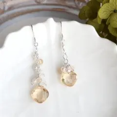 ✿SALE✿ silver925 シトリン × 淡水パール アシンメトリーピアス
