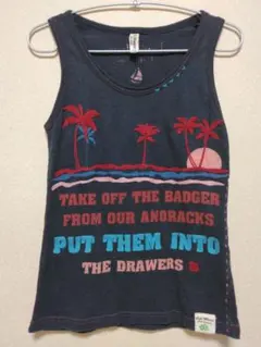 レディース ビーチ風刺繍ダークブルータンクトップ Mサイズ