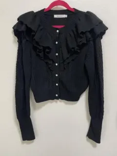 【リクエスト価格変更しました】MOUSSY フリル付き黒ニットカーディガン
