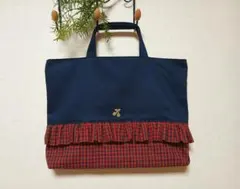 レッスンバッグ＊赤チェック×フリル×さくらんぼ　　　　ファミリアお好きな方