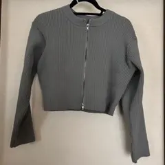 INGNI グレー リブ編み ファスナー付きジッパークロップドトップス M