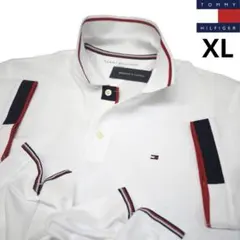 トミーヒルフィガー XL 刺繍ロゴ ポロシャツ 白 ゴルフにも 100％コットン