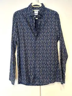 ZARA 総柄シャツ フェザー柄 M スリムフィット ネイビー