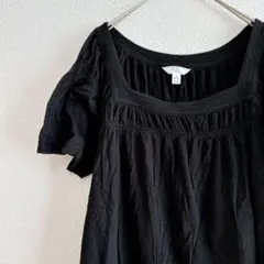 TIME AND TRU 半袖チュニック 【M】ブラック スクエアネック