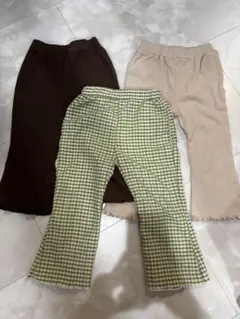 女の子フレアパンツ90〜95チェック柄 淡色 ナチュラル DAILY LINE