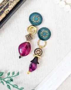 ☆vintage☆パープル×エメグリな上品おしゃれピアス イヤリング