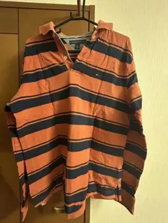 TOMMY HILFIGER 長袖ポロシャツ Mサイズ オレンジネイビー