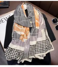 【Z-11】新品 春夏 大判 ショール スカーフ薄手チェック柄と花柄のストール