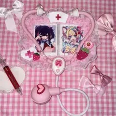 ペア♡トレカケース 聴診器♡ホイップデコ ナース 量産型 赤 ピンク 平成女児