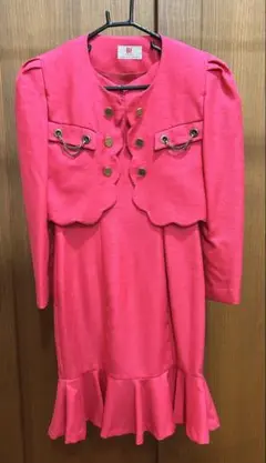 セール昭和レトロ バブリー ワンピースセットアップ 9号M相当ショッキングピンク