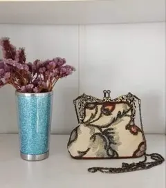 極美品✨ヴィンテージ風 ビーズ刺繍 がま口 ミニショルダーバッグ レトロ