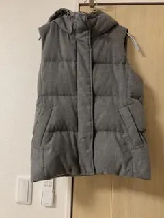 フード付きグレーダウンベスト L