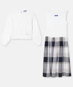ブルーレーベル 3Way ニット ワンピース チェック 白