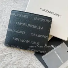 【新品】EMPORIO ARMANI アルマーニ ロゴ 二つ折り財布 ブラック黒