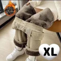 ワイドパンツ コーデュロイ 極暖 厚手 リブ 裏ボア 裏起毛 ベージュ XL
