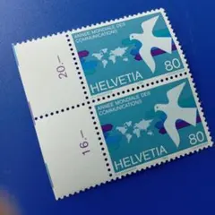 外国切手 スイス 1983年 世界通信年 通信や平和を象徴する白いハト 2枚