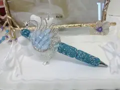 【ハンドメイド新作】カスタムボールペン　社長ペン。 青スワンモチーフ 1本