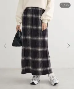 楊柳ベロアチェックIラインスカートのサムネイル