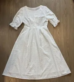 【COLZA/コルザ】レースワンピース 刺繍　キャンディスリーブ　ホワイト　M