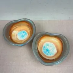 5 うるま陶器 ハート小鉢 2枚セット 沖縄の海 ターコイズ うるまブルー